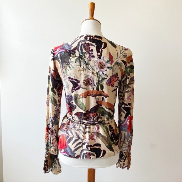 NEW H&M Frilled Ruffle Trim Wrap Tropical Floral Blouse! Size 2 - Picture 7 of 9